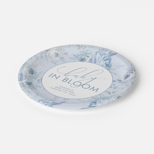 ほこりっぽいブルーフローラベビーイン開花ベビーシャワー ペーパープレート (アングル)