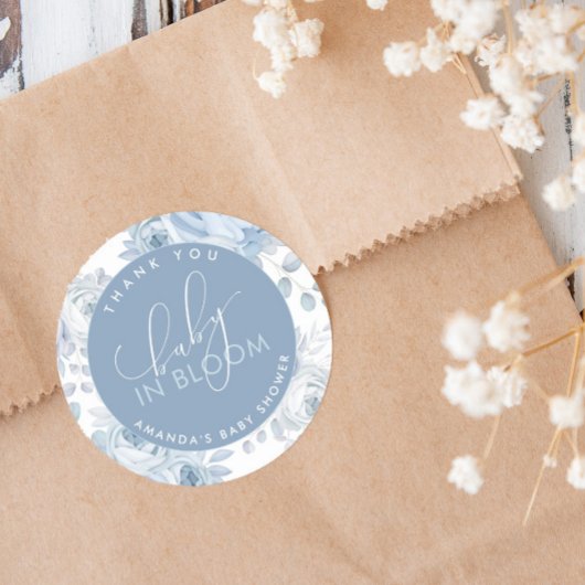 ほこりっぽいブルーフローラベビーイン開花ベビーシャワー ラウンドシール