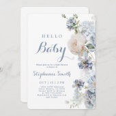 ほこりっぽいブルーフローラベビーシャワーボーイ招待状 招待状 (正面/裏面)