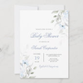 ほこりっぽいブルーフローラベビーシャワーボーイ 招待状 (正面)