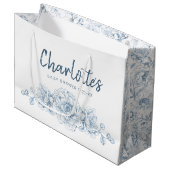 ほこりっぽいブルーフローラベビーシャワー大抱き枕 ラージペーパーバッグ (正面アングル)