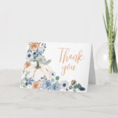 ほこりっぽいブルーフローラホワイトカボチャ赤ちゃんシャワー サンキューカード (正面)