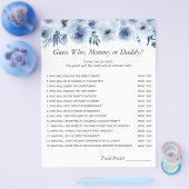 ほこりっぽいブルーフローラママまたはパパ赤ちゃんシャワーゲーム チラシ (シングル)