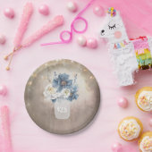 ほこりっぽいブルーフローラメイスンジャーイニシャルウッド ペーパープレート (パーティー)