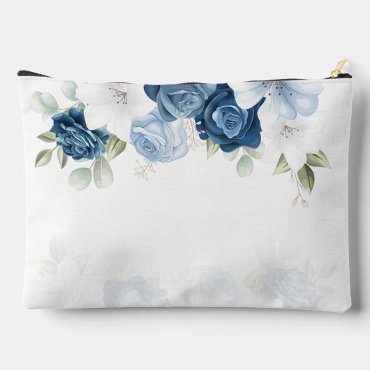 ほこりっぽいブルーフローラモノグラムスクリプト水色 アクセサリーポーチ (裏面)