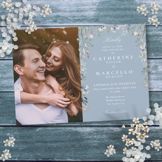 ほこりっぽいブルーフローラワイルドフラワーフォト結婚ズ 招待状