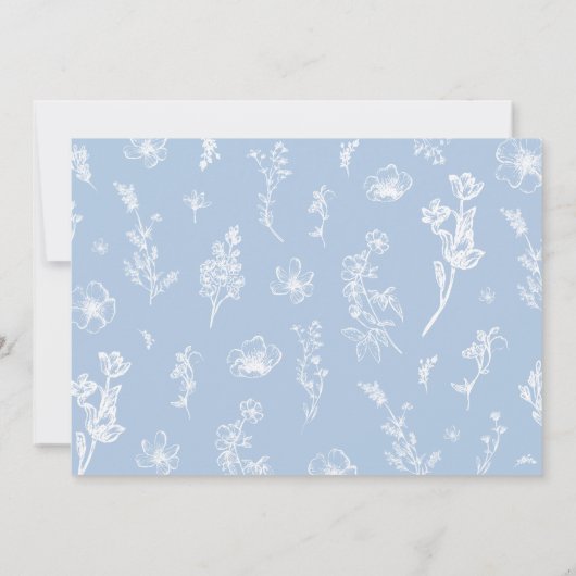 ほこりっぽいブルーフローラワインラッフルブライダルシャワーゲーム 招待状 (裏面)