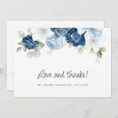 ほこりっぽいブルーフローラ植物水結婚色の サンキューカード (正面/裏面)