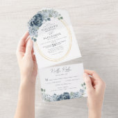 ほこりっぽいブルーフローラ水色エレガントな結婚式 オールインワン招待状 (貼ってはがせる)