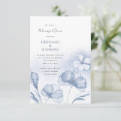 ほこりっぽいブルーフローラ水色リハーサルディナー 招待状 (スタンド正面)