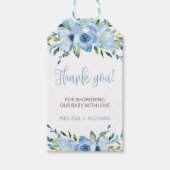 ほこりっぽいブルーフローラ男の子のシャワー贈り物ラベルのお願い ギフトタグ (正面)