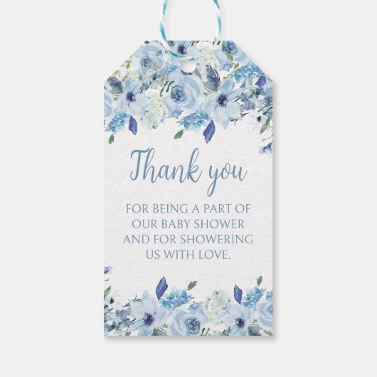 ほこりっぽいブルーフローラ男の赤ちゃんシャワーお気に入りギフトラベル ギフトタグ (裏面)