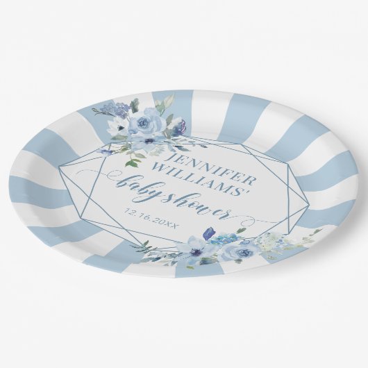 ほこりっぽいブルーフローラ男の赤ちゃんシャワー紙プレート ペーパープレート (アングル)