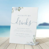 ほこりっぽいブルーフローラ結婚ラスティックのシグネチャードリンク 台座サイン