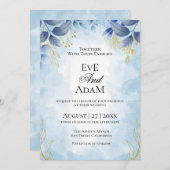 ほこりっぽいブルーフローラ結婚式の招待 招待状 (正面/裏面)