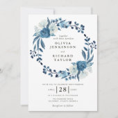 ほこりっぽいブルーフローラ結婚式招待状 招待状 (正面)