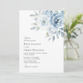 ほこりっぽいブルーフローラ結婚式招待状 招待状 (スタンド正面)