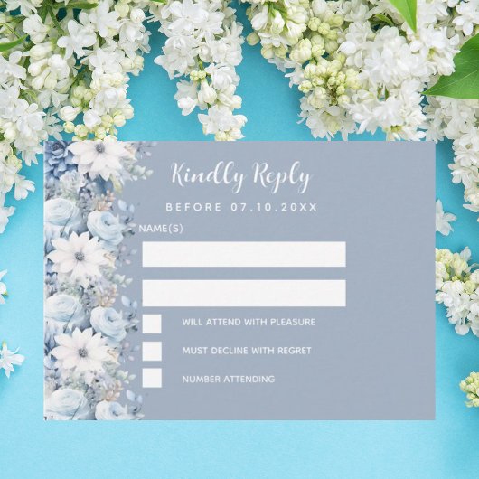 ほこりっぽいブルーフローラ結婚式RSVP ノートカード