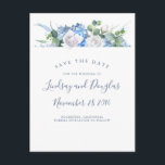 ほこりっぽいブルーフローラ緑あじさい日を保存 案内ポストカード<br><div class="desc">ほこりっぽい青あじさい花と白い花の水色は日付はがきを保存</div>