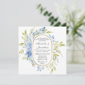 ほこりっぽいブルーフローラ緑のクリスチャン結婚ズ 招待状 (スタンド正面)
