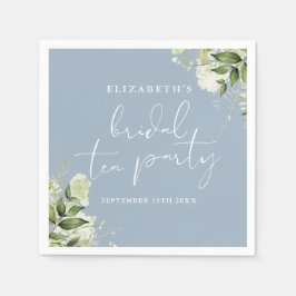 ほこりっぽいブルーフローラ緑のスクリプトブライダル茶パーティー スタンダードカクテルナプキン