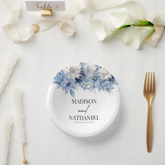 ほこりっぽいブルーフローラ花ボタニカル結婚ズ ペーパーボウル (ウェディング)