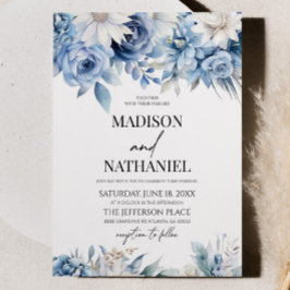 ほこりっぽいブルーフローラ花ボタニカル結婚ズ 招待状