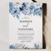 ほこりっぽいブルーフローラ花ボタニカル結婚ズ 招待状