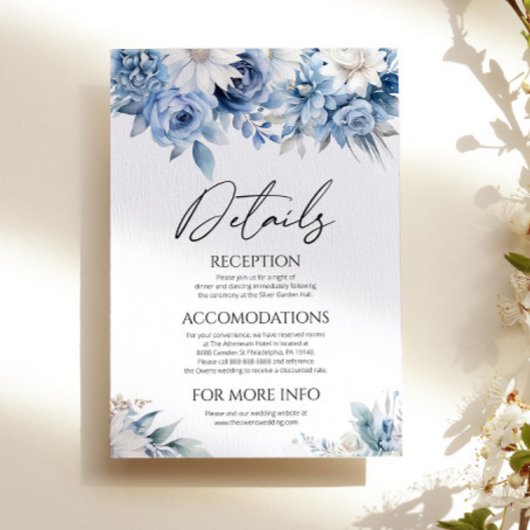 ほこりっぽいブルーフローラ花庭園の結婚式詳細 エンクロージャーカード