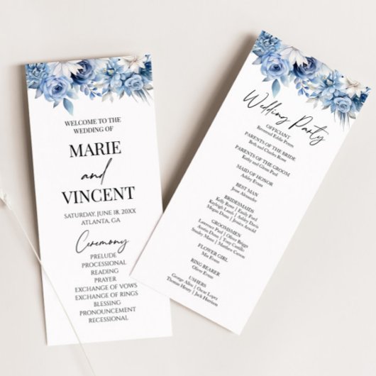 ほこりっぽいブルーフローラ花庭園の結婚式 プログラム