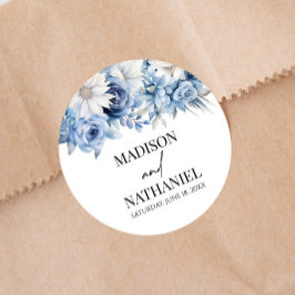 ほこりっぽいブルーフローラ花庭園の結婚式 ラウンドシール