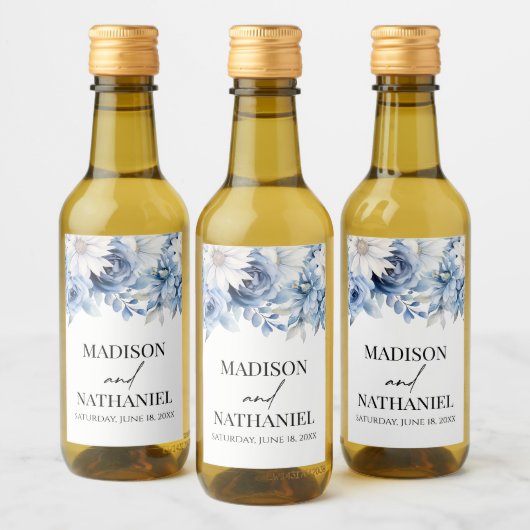 ほこりっぽいブルーフローラ花庭園の結婚式 ワインラベル (ボトル)