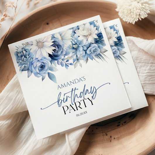 ほこりっぽいブルーフローラ花誕生会 スタンダードカクテルナプキン