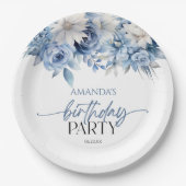 ほこりっぽいブルーフローラ花誕生会 ペーパープレート (正面)