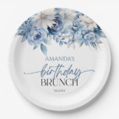 ほこりっぽいブルーフローラ花誕生日ブランチパーティー ペーパープレート (正面)