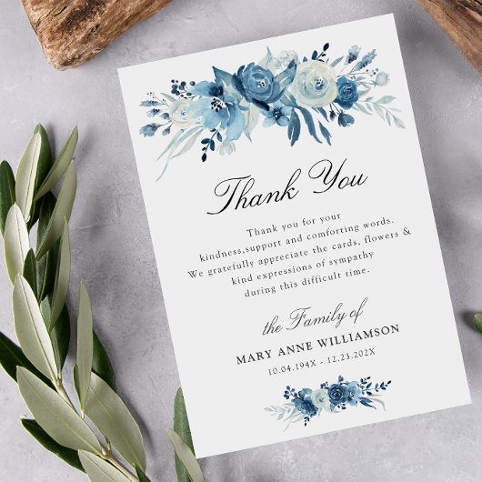 ほこりっぽいブルーフローラ葬式ありがとう サンキューカード