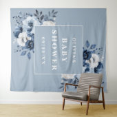 ほこりっぽいブルーフローラ赤ちゃんシャワー写真の背景 タペストリー (インサイチュ(横))