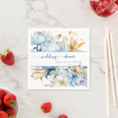 ほこりっぽいブルーフローラ金ゴールドカップルのシャワー スタンダードカクテルナプキン (インサイチュ)