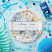 ほこりっぽいブルーフローラ金ゴールドカップルのシャワー ペーパープレート (パーティー)