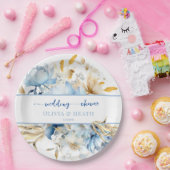 ほこりっぽいブルーフローラ金ゴールドカップルのシャワー ペーパープレート (パーティー)