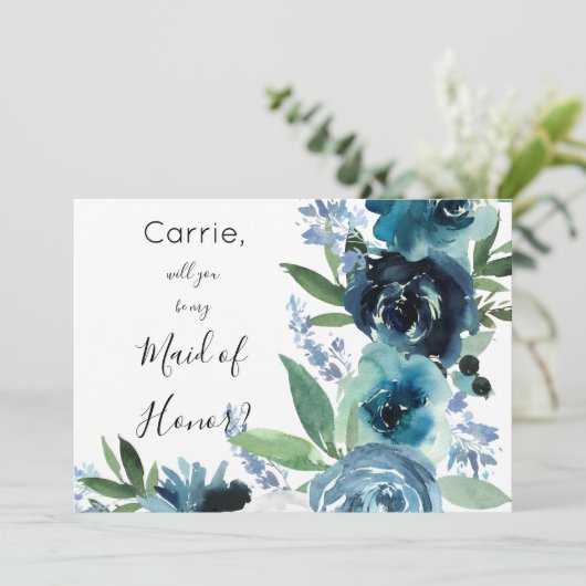 ほこりっぽいブルーフローラ2メイド・オブ・オーナー（花嫁付き添い人）マロンフラワー 招待状 (スタンド正面)