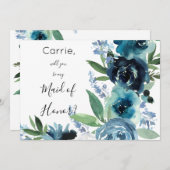 ほこりっぽいブルーフローラ2メイド・オブ・オーナー（花嫁付き添い人）マロンフラワー 招待状 (正面/裏面)