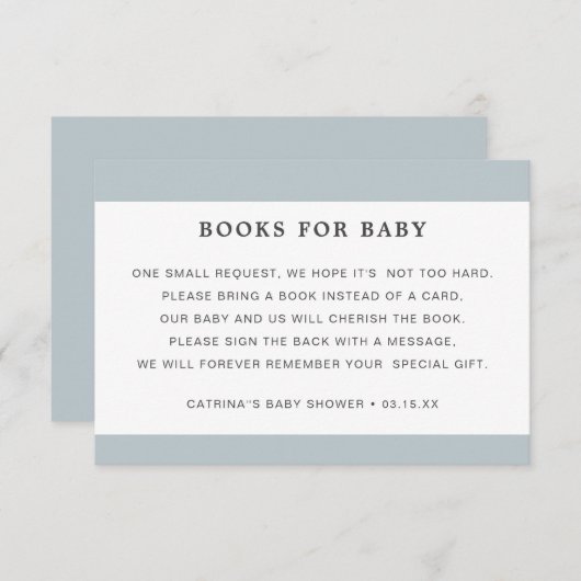 ほこりっぽいブルーブックリクエスト男の子ベイビーシャワー エンクロージャーカード (正面/裏面)