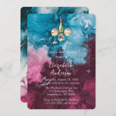 ほこりっぽいブルーブルゴーニュアルコールブランチと泡立ち 招待状 (正面/裏面)