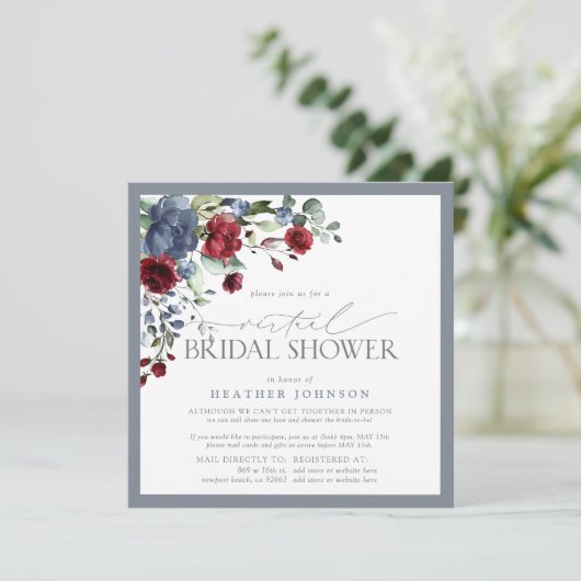 ほこりっぽいブルーブルゴーニュ水の色のバーチャルシャワー 招待状 (スタンド正面)