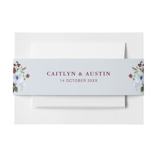 ほこりっぽいブルーブルゴーニュ結婚ーフローラのベリーバンド 招待状ベリーバンド (正面例)