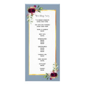 ほこりっぽいブルーブルゴーニュ花模様結婚式プログラム ラックカード (裏面)