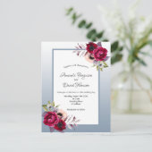 ほこりっぽいブルーブルゴーニュ花模様結婚式招待状 ポストカード (スタンド正面)