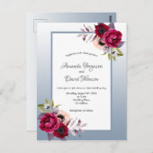 ほこりっぽいブルーブルゴーニュ花模様結婚式招待状 ポストカード (正面/裏面)