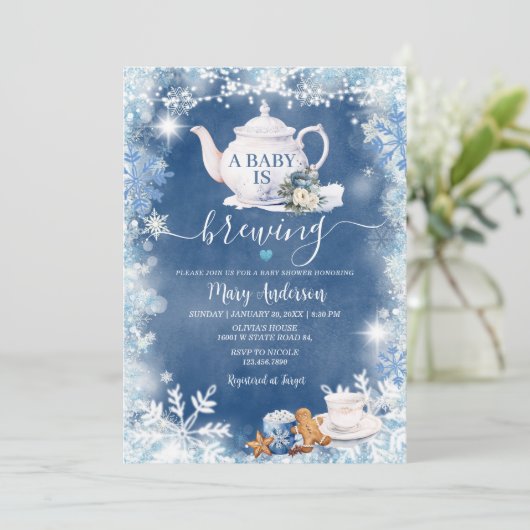 ほこりっぽいブルーベビーが赤ちゃんシャワーのクリスマスを醸造している 招待状 (スタンド正面)